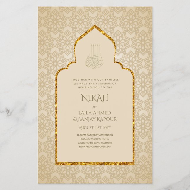 NIKAH - Ornate Islamic Mosque Guld Bröllop Flyer (Framsidan)