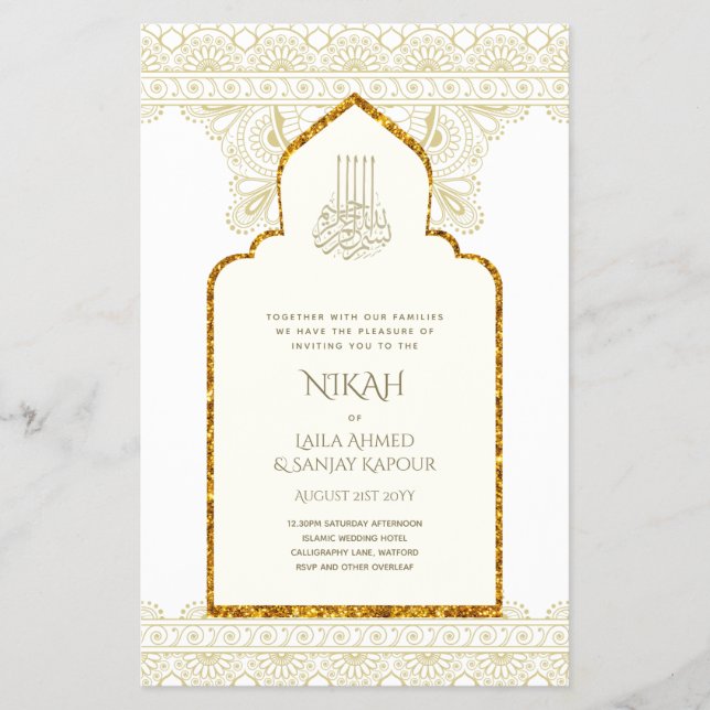 NIKAH - Ornate Islamic Mosque Guld Bröllop Flyer (Framsidan)