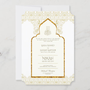 NIKAH - Ornate Islamic Mosque Guld Bröllop Inbjudningar