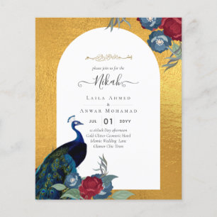 NIKAH Peacock Blommigt Guld Ram Islamic Bröllop Fl Flygblad