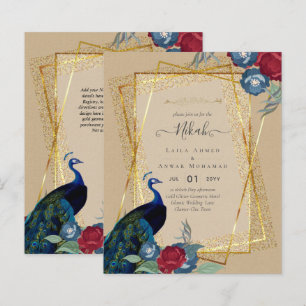 NIKAH Peacock Blommigt Guld Ram Islamiska Bröllop