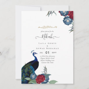 NIKAH Peacock Blommigt Walimah Islamic Bröllop Inv Inbjudningar
