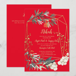 Nikah Red Guld Greenery Islamic Wedding bjudes in Inbjudningar