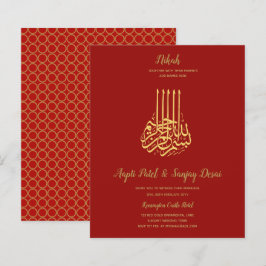 Nikah - Red Guld Islamic Motif Bröllopsinbjudninga
