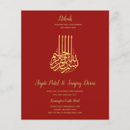 Nikah - Red Guld Islamic Motif Bröllopsinbjudninga Flygblad
