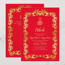 Nikah Red Guld Islamic Motif Wedding bjudes in