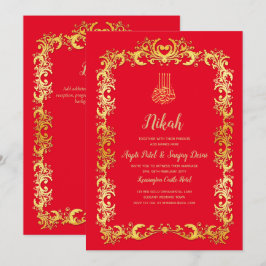 Nikah Red Guld Islamic Motif Wedding bjudes in Inbjudningar