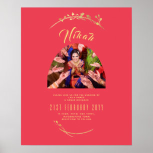 NIKAH Red Guld Photo Bröllop Förlovning Poster