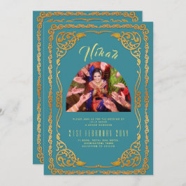 NIKAH Teal Guld PHOTO Islamic Wedding bjudande in Inbjudningar