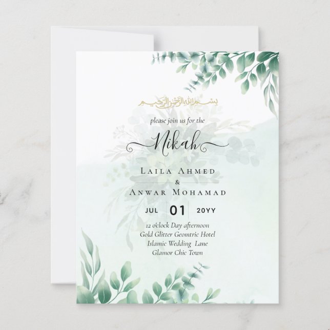 Nikah Walima GREENERY WEDDING INVITATION Islamic (Framsida)