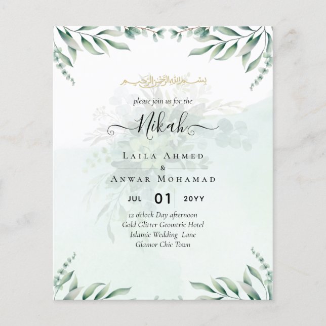 Nikah Walima GREENERY WEDDING INVITATION Islamic Flygblad (Framsidan)