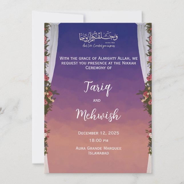 Nikkah Ceremony-inbjudningskort Bröllop Muslim Inbjudningar (Framsida)