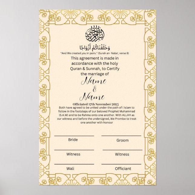 Nikkah-certifikat Poster (Framsidan)