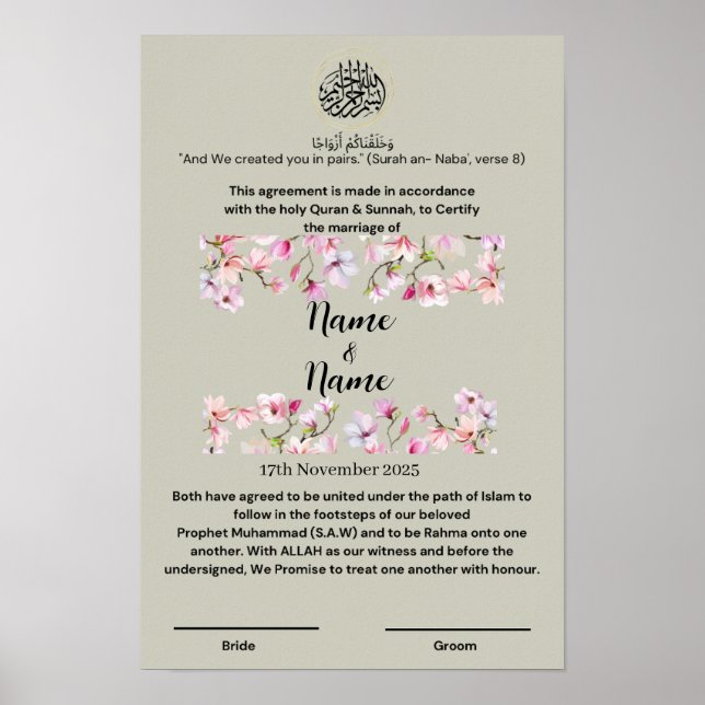 Nikkah-certifikat Poster (Framsidan)
