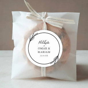 Nikkah Elegant Black White Wedding Favor Runt Klistermärke