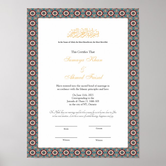 nikkah islamic giftermål certifikat poster (Framsidan)
