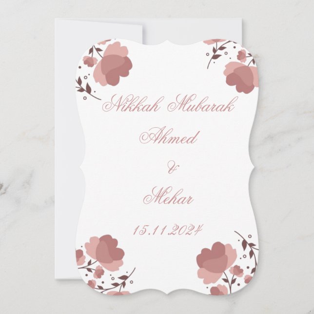 Nikkah Mubarak. Inbjudningskort för Bröllop Tillfä (Framsida)