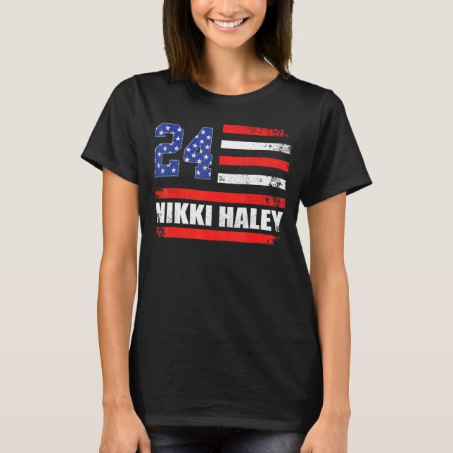 Nikki Haley 2024 American Flagga 1 T Shirt (Framsida)