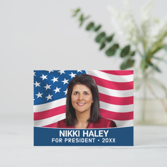 Nikki Haley - Kampanjfoto med amerikansk flagga Vykort (Stående Fram)