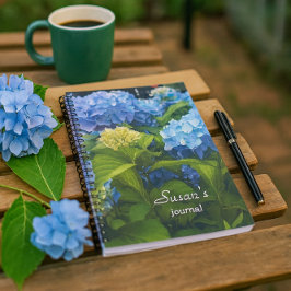 Nikko Blå Hortensia Blomma Spiral Foto Antecknings Anteckningsbok