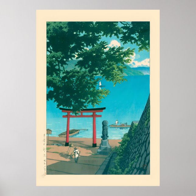 Nikko Chuzenji Sjö Utagahama från Kawase Hasui Poster (Framsidan)