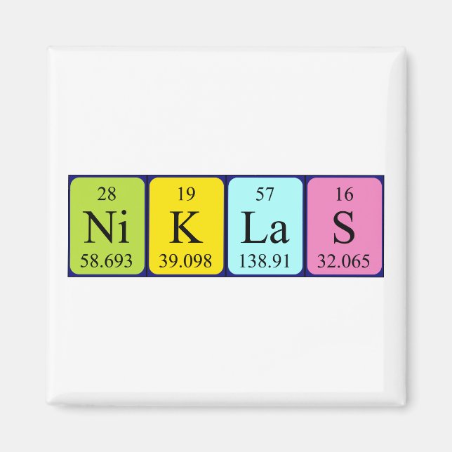 Niklas periodiskt återkommande magnet bord namn (Framsidan)