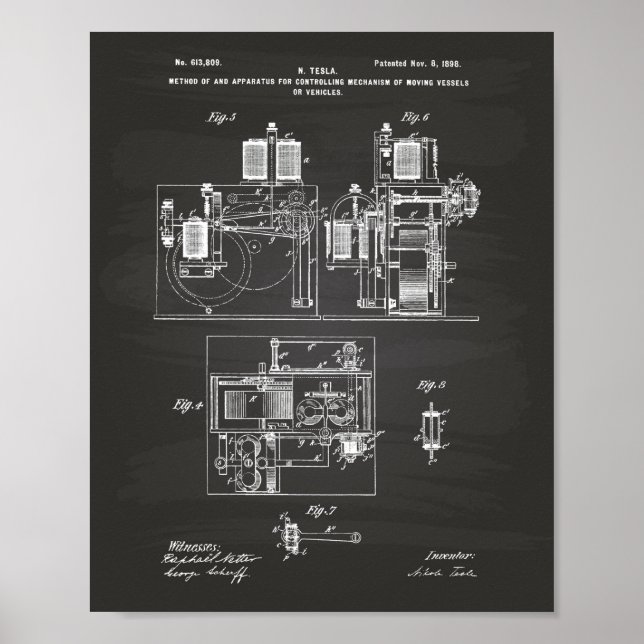 Nikola Tesla 1898 Patent Art - Chalkboard Poster (Framsidan)
