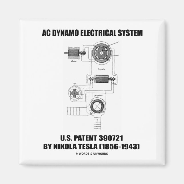Nikola Tesla AC Dynamo Electrical System Patent Magnet (Framsidan)