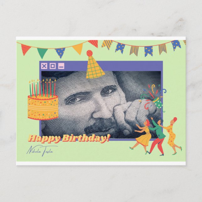 Nikola Tesla Birthday Greeting Card Vykort (Framsida)