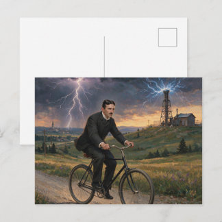 Nikola Tesla cyklar till sitt labb cirka 1893 Helg Vykort