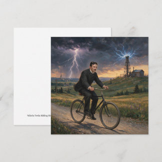 Nikola Tesla cyklar till sitt labb cirka 1893 Julkort