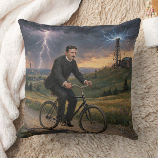 Nikola Tesla cyklar till sitt labb cirka 1893 Kudde