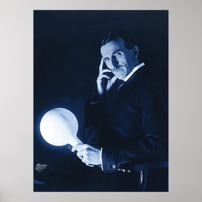 Nikola Tesla Demonstrating Trådlösa Power C 1900 Poster (Framsidan)