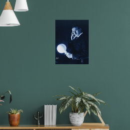 Nikola Tesla demonstrerar trådlös kraft C 1900 Poster