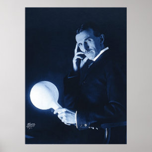 Nikola Tesla demonstrerar trådlös kraft c 1900 Poster