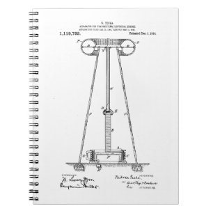 Nikola Tesla energiöverföring Pantent US1119732 Anteckningsbok Med Spiral