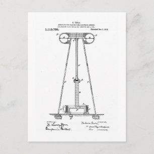 Nikola Tesla Energy Transmission Pantent US1119732 Vykort