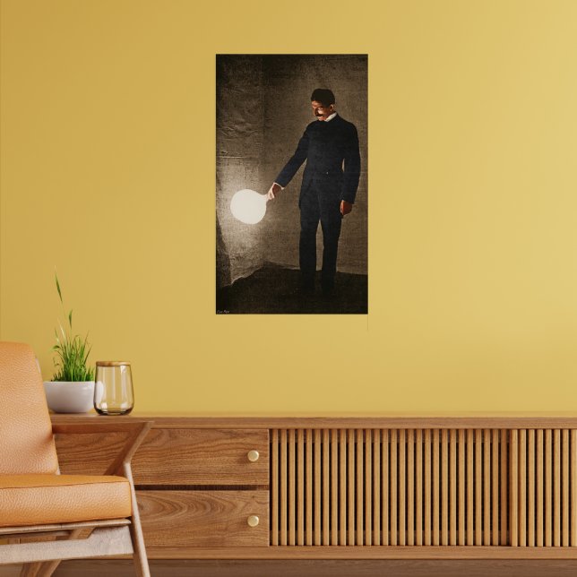 Nikola Tesla hållande en glödlampa Poster (Vardagsrum 2)