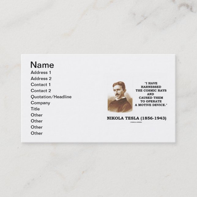 Nikola Tesla har jag exploaterat de kosmiska Visitkort (Framsida)