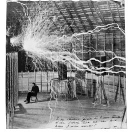 Nikola Tesla i hans labbduschgardin