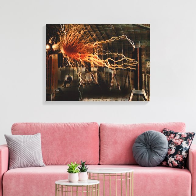 Nikola Tesla Man of Mystery Färg Redux Canvastryck (Insitu (Vardagsrum))