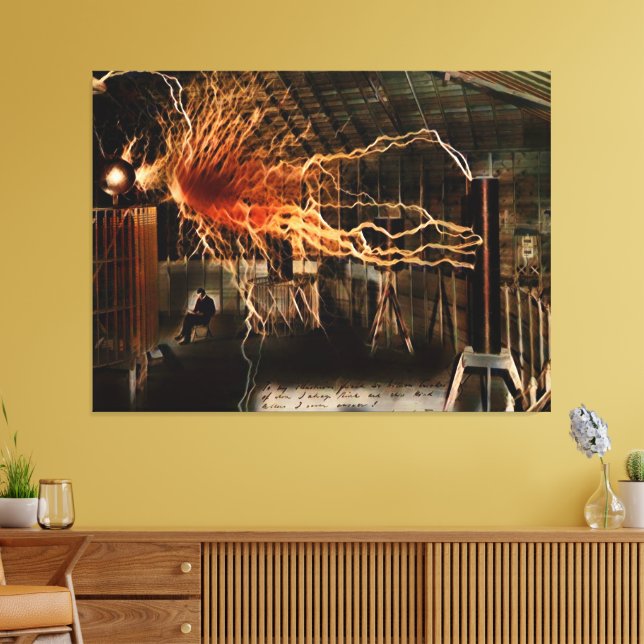 Nikola Tesla Människa av Mysterium Färg Redux Canvastryck (Insitu (Vardagsrum))