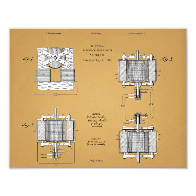 Nikola Tesla Patent Print Fototryck (Framsidan)