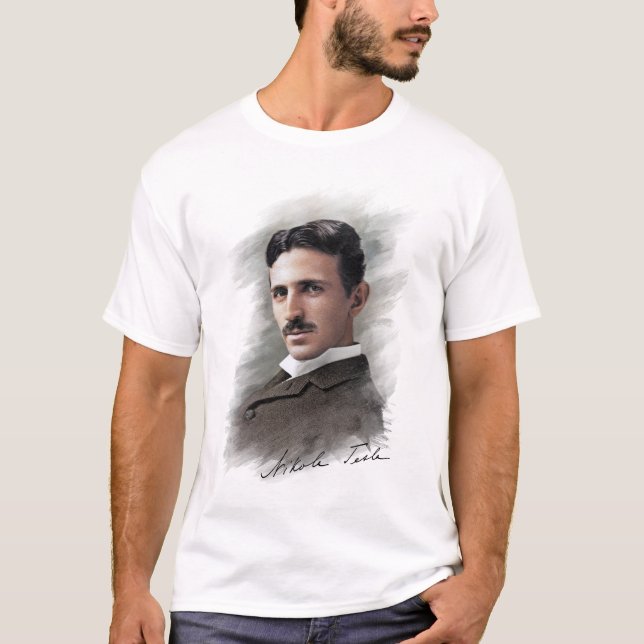Nikola Tesla Porträtt Art T Shirt (Framsida)