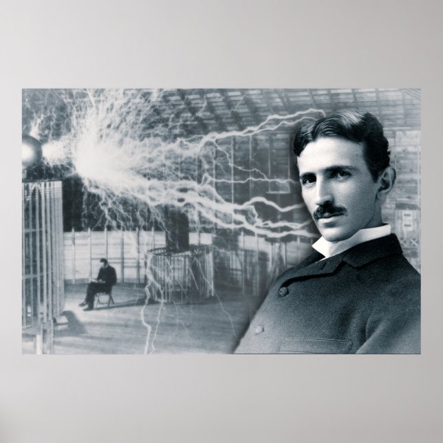 NIKOLA TESLA PORTRÄTT I SVART OCH VITT POSTER (Framsidan)