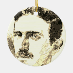 Nikola Tesla Teckning i Sepia Julgransprydnad Keramik