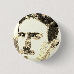 Nikola Tesla Teckning i Sepia Knapp