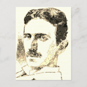 Nikola Tesla teckning i sepia Vykort