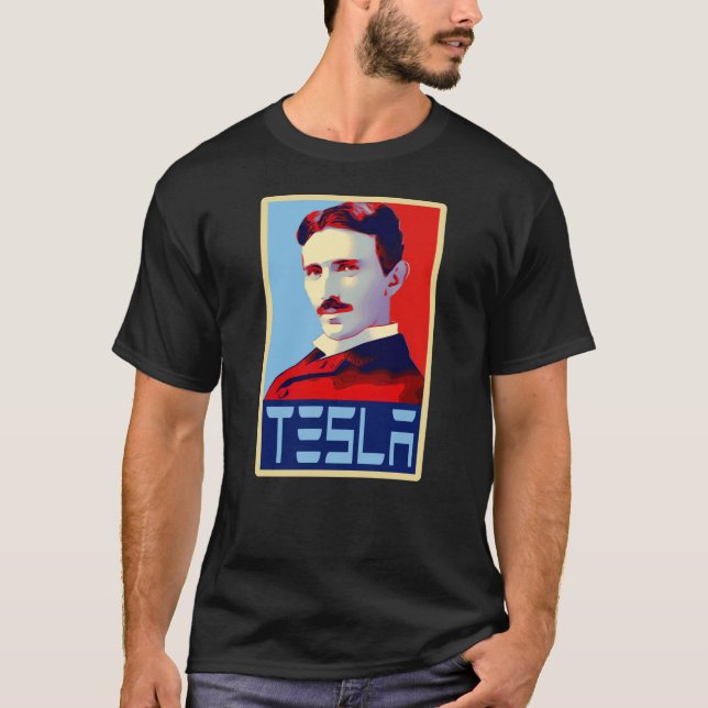 Nikola Tesla Tribute i Shepard Fairey Stil2206pn T Shirt (Framsida)