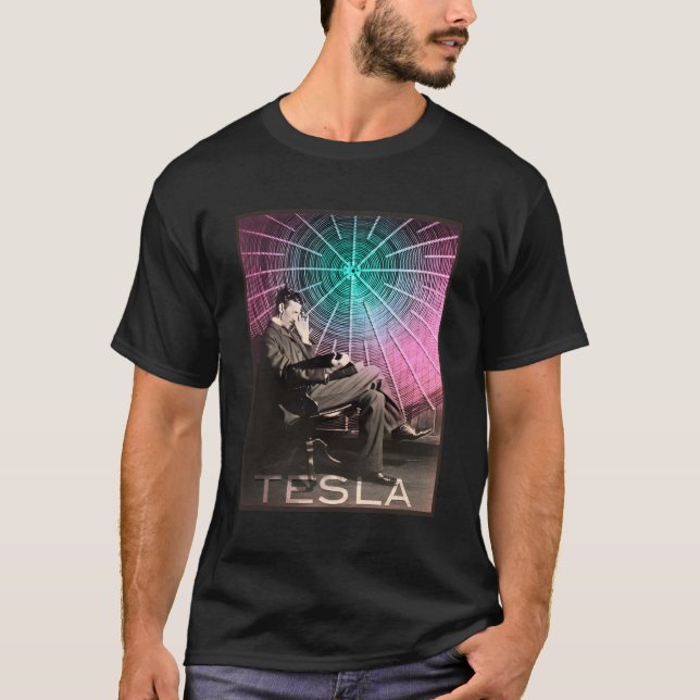 Nikola Teslas Ac Electricity inspiring Science T Shirt (Framsida)